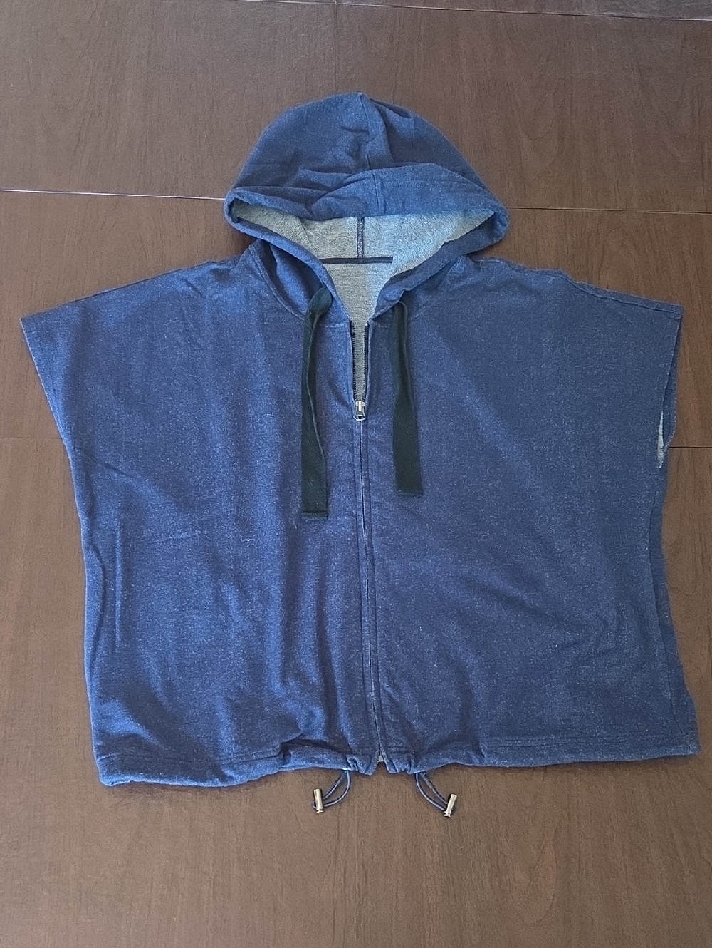 Navy Blue Hooded Zip-Up Poncho